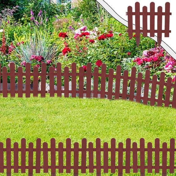 Plastic Garden Picket Fence Edging, 19.69x16.54in Lawn Flowerbed Plant Border, Easy Install Low Maintenance, Add Spatial Hierarchy, for Yard Outdoor Garden Landscape Decor