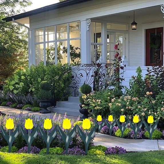 Plastic Garden Picket Fence Edging,Decorative Tulip Plant Border for Lawns Flowerbeds and Yard Landscaping,Easy Install Outdoor Garden Divider for Garden Decor and Home Landscaping-Yellow