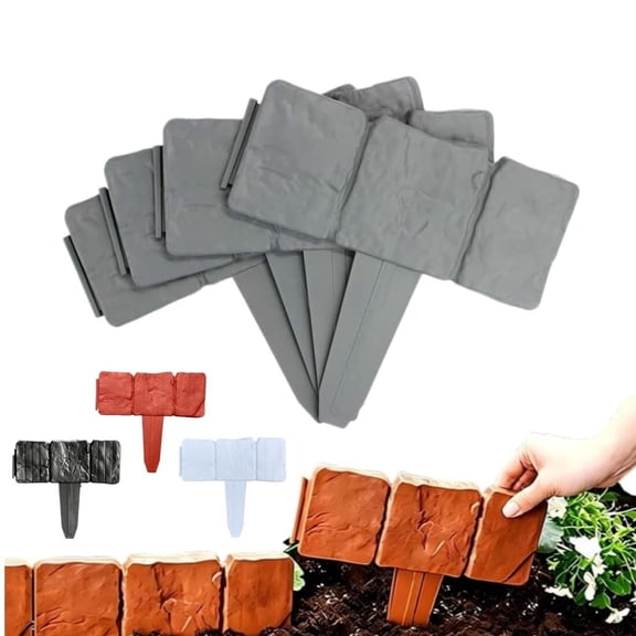 Plastic Garden Retaining Fence, 2026 New Imitation Stone Garden Retaining Fence, No Dig Interlocking Landscape Edging with Stakes, Decorative Lawn Border for Flower Beds, Yard