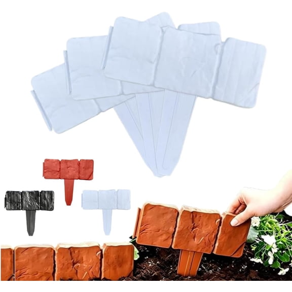 Plastic Garden Retaining Fence, 2026 New Imitation Stone Garden Retaining Fence, No Dig Interlocking Landscape Edging with Stakes, Decorative Lawn Border for Flower Beds, Yard (10PCS-White)