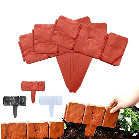 Plastic Garden Retaining Fence, 2026 New Imitation Stone Garden Retaining Fence, No Dig Interlocking Landscape Edging with Stakes, Decorative Lawn Border for Flower Beds, Yard