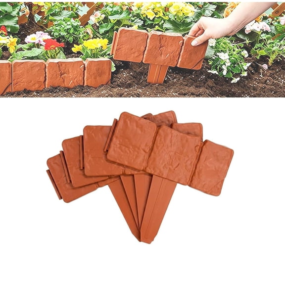Plastic Garden Retaining Fence, Garden Edging Border Stone Look, No Dig Interlocking Landscape Edging with Stakes, Decorative Lawn Border for Flower Beds, Yard