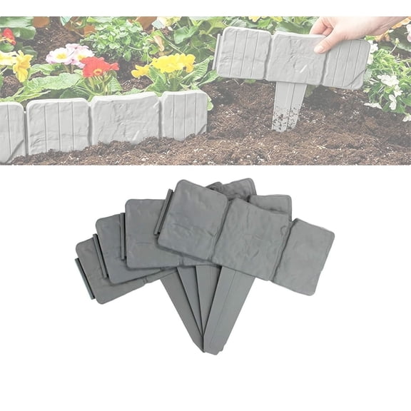 Plastic Garden Retaining Fence, Garden Edging Border Stone Look, No Dig Interlocking Landscape Edging with Stakes, Decorative Lawn Border for Flower Beds, Yard