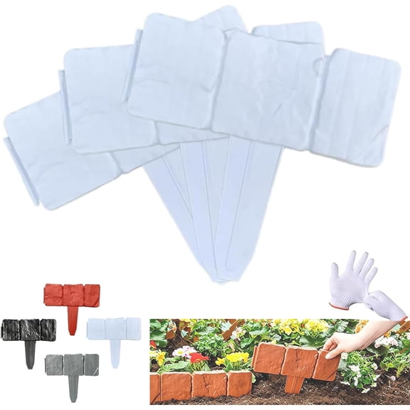 Plastic Garden Retaining Fence, Imitation Stone Garden Fence Border, No Dig Interlocking Landscape Edging with Stakes, Decorative Lawn Border for Flower Beds, Yard, Patio & Outdoor DIY (white-10pc)
