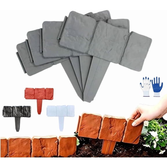 Plastic Garden Retaining Fence, Imitation Stone Garden Fence, No DigStone and Brick GardenBed Materials for Flower Bed, Decorative Outdoor Garden BorderFence for Patio Yard
