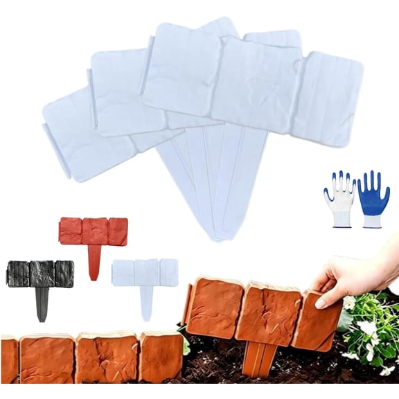 Plastic Garden Retaining Fence, Imitation Stone Garden Fence, No DigStone and Brick GardenBed Materials for Flower Bed, Decorative Outdoor Garden BorderFence for Patio Yard
