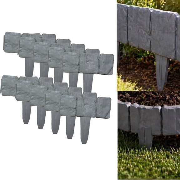 Plastic Garden Retaining Fence, Instant Curb-Appeal Stone-Look Border Panels, Garden Edging Border for Yard, Patio, Garden Path(10pcs)