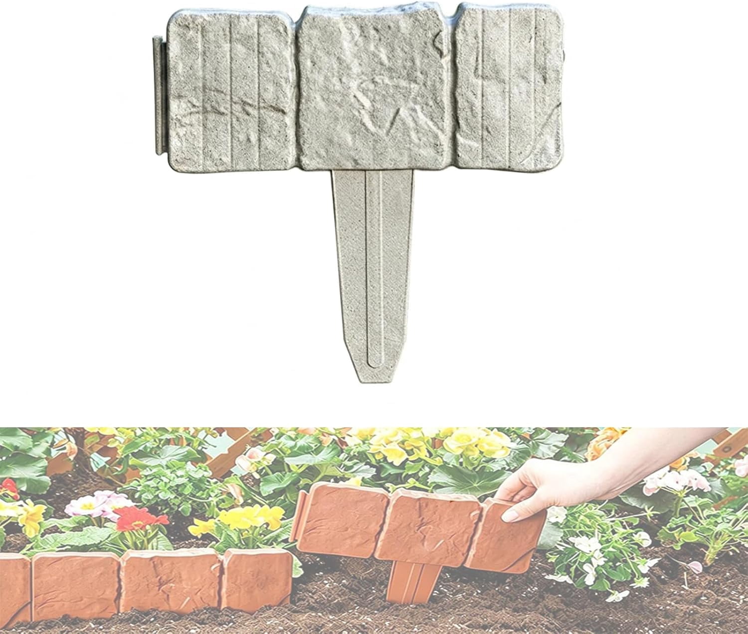 Plastic Garden Retaining Fence, Instant Curb-Appeal Stone-Look Border Panels, Garden Edging Border for Yard, Patio, Garden Path (Gray,20 PCS)