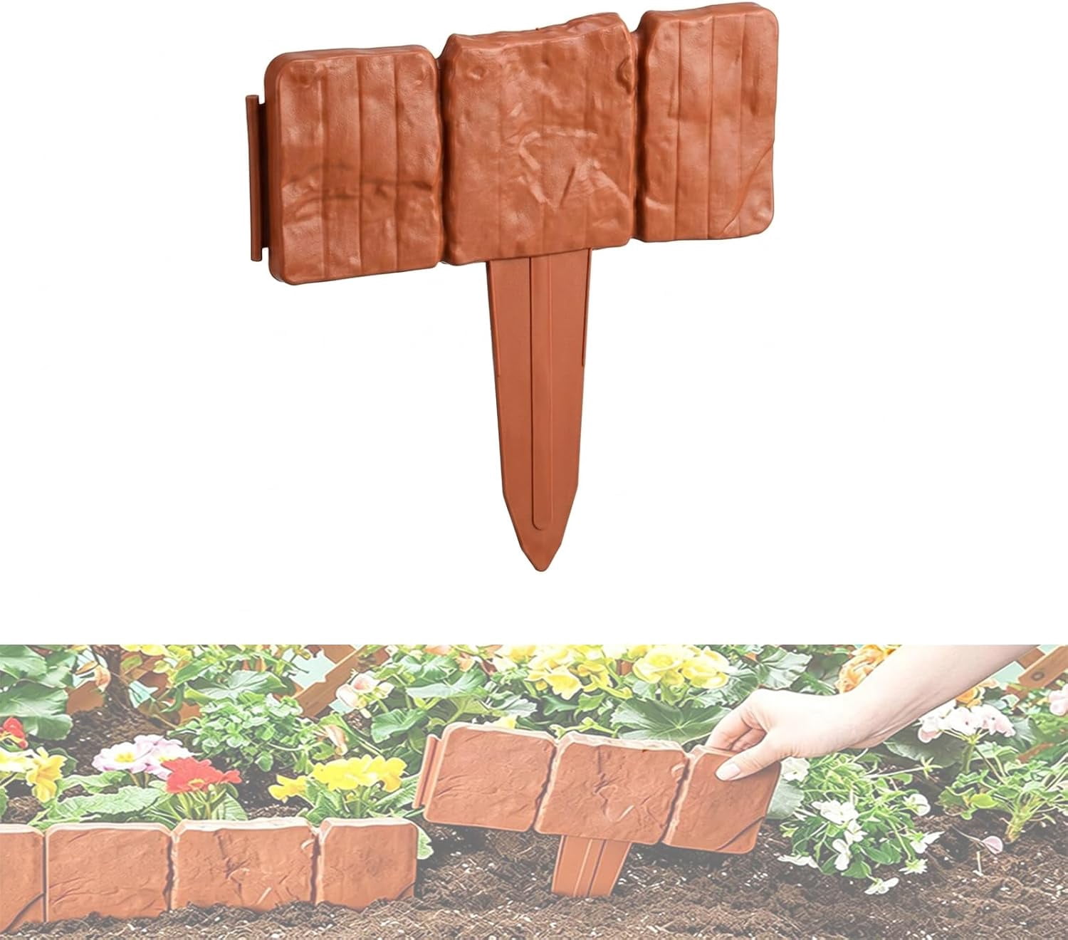 Plastic Garden Retaining Fence, Instant Curb-Appeal Stone-Look Border Panels, Garden Edging Border for Yard, Patio, Garden Path (Red,20 PCS)