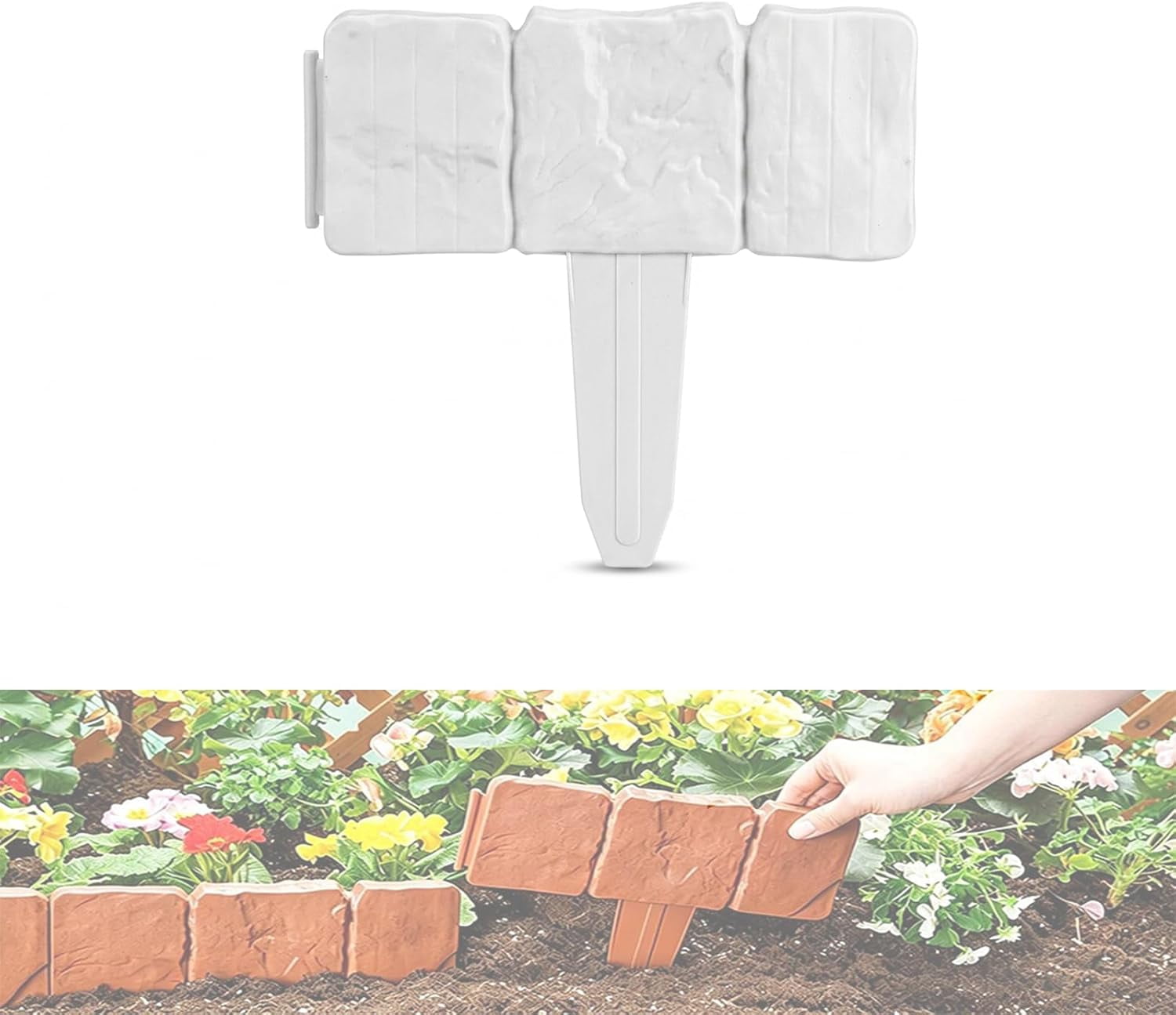 Plastic Garden Retaining Fence, Instant Curb-Appeal Stone-Look Border Panels, Garden Edging Border for Yard, Patio, Garden Path (White,20 PCS)