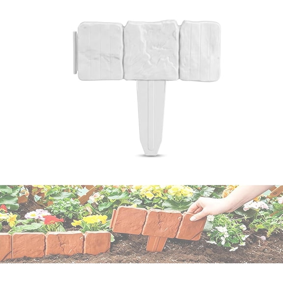 Plastic Garden Retaining Fence, Instant Curb-Appeal Stone-Look Border Panels, Garden Edging Border for Yard, Patio, Garden Path (White,20 PCS)