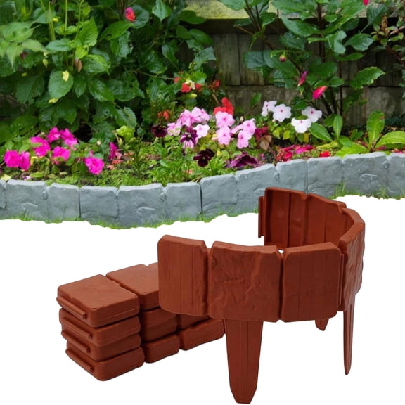 Plastic Garden Retaining Fence, Stone-Look Landscape Edging, Interlocking Border with Stakes, Tool-Free Flower Bed Fence for Yard & Pathways