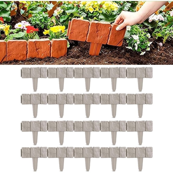 Plastic Garden Retaining Fence, Stone-Look Lawn Edging Border with Flexible Interlocking Design, No Dig Weatherproof Decorative Landscape Edging for Outdoor Yard (Cement Gray,10)