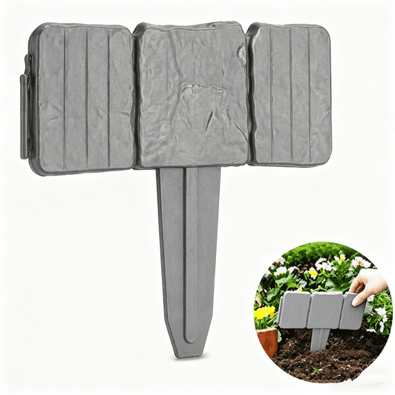 Plastic Garden Retaining Fence, Stone-Look Lawn Edging Border for Flower Beds, Flexible Interlocking Landscape Edging, No Dig Decorative Garden Border, Weather Resistant
