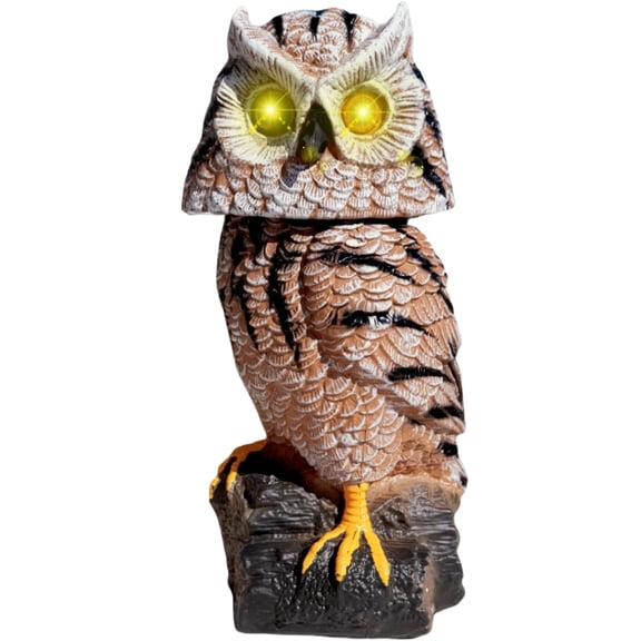 Plastic Garden Sculpture Decoration Solar Tiger Owl With Flashing Eyes Rotating Head Hoot Sound Motion Detector