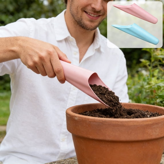 Plastic Gardening Bucket Shovel for Potted Plants and Succulents, Long Narrow Cone Scoop for Soil, Pebbles, and Sand, Mess Free Indoor Planting Tool