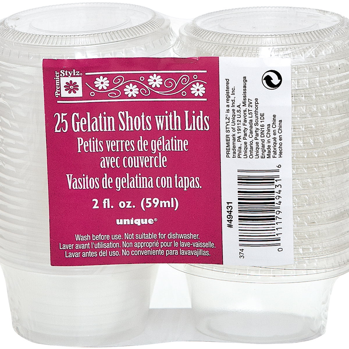 Plastic Gelatin Shot Cups with Lids, 2oz, 25Pack, Clear