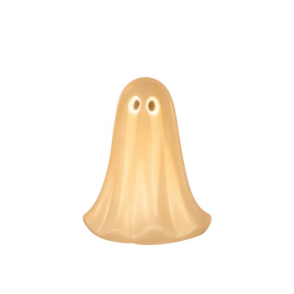 Plastic Ghost LED Night Lamp Mini Spooky Ghost Table Light Halloween Desk Ornament Warm Ambient Decor Glossy Seamless Outline Soft Yellow Glow Flicker Free Compact Palm Size All Season