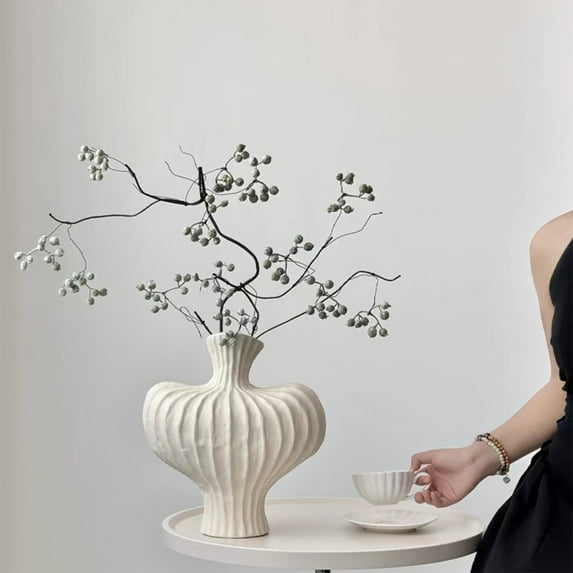 Plastic Glazed Vase for Flower Arrangements | Modern Home Decor for Living Room TV Cabinet | Dried & Fresh Flower Display Pot in White or Black