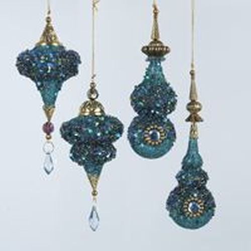 Plastic Glittered Peacock Color Icicle Ornament Set Of 4