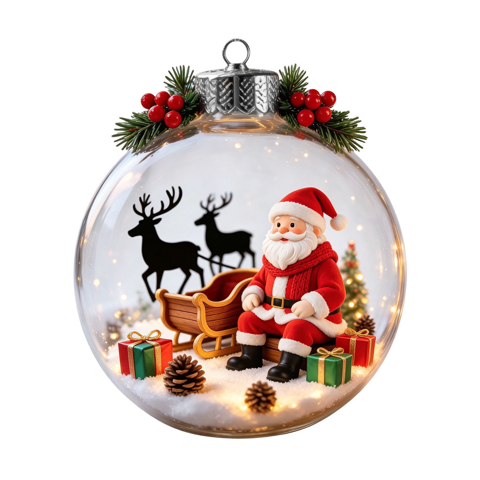 Plastic Glowing Christmas Ball Ornament, 3D Light Up Scene for Tree ...