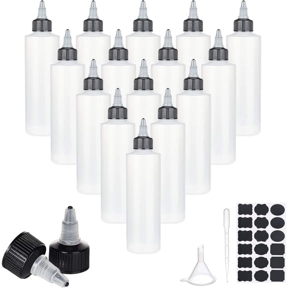 Plastic Glue Bottles with PVC Chalkboard Sticker Labels Disposable Plastic Transfer Pipettes and Plastic Funnel Hopper Mixed Color