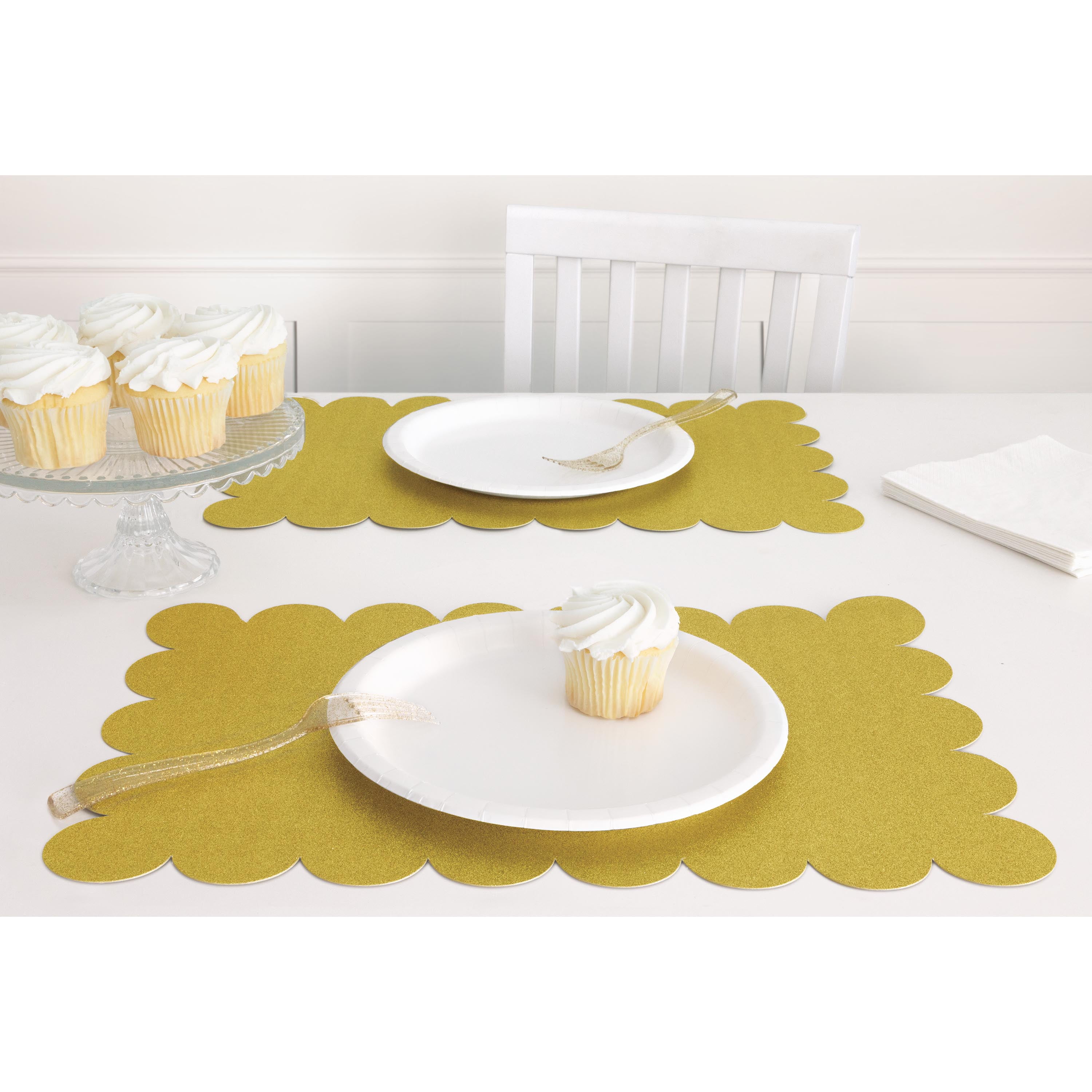 Plastic Gold Glitter Scalloped Placemats, 8ct