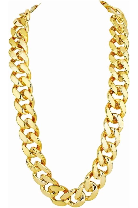 Plastic Gold Necklace Chunky Hip Hop Cuban Link Necklace 36in Artificial Golden Thick Big 80s 90s Punk Style Curb Rapper Costume Turnover Necklaces