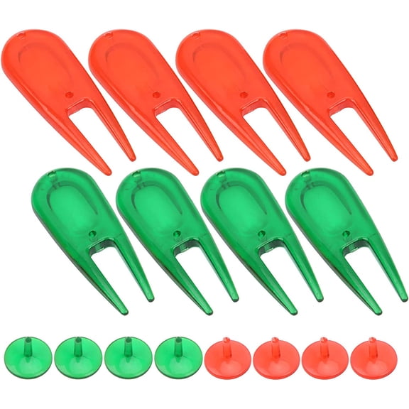 Plastic Golf Divot Repair Tool And Ball Marker Set 8 Pack Lightweight Pitch Mark Repair Forks Turf Fixing Accessories For Golfers Practice Training Green Red