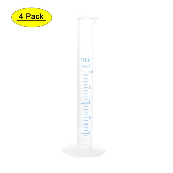 Plastic Graduated Cylinder 10ml Measuring Cylinder, 2-Sided Metric Marking, Clear Hex Base for Lab Home 4Pcs