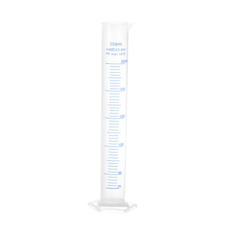 Plastic Graduated Cylinder, 250ml Measuring Cylinder, 2-Sided Metric Marking, Clear Hex Base for Lab Home