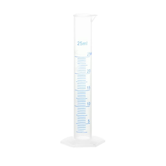 Plastic Graduated Cylinder, 25ml Measuring Cylinder, 2-Sided Metric Marking, Clear Hex Base for Lab Home