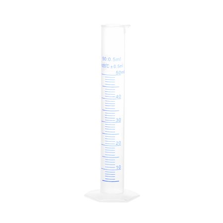 Plastic Graduated Cylinder, 50ml Measuring Cylinder, 2-Sided Metric Marking, Clear Hex Base for Lab Home