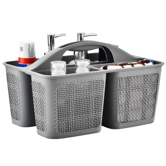 Plastic Gray Shower Caddy Basket, Divided Cleaning Portable Shower Basket with Handle Compartments Storage Organizer for Bathroom, College, Kitchen, Dorm Room Essentials