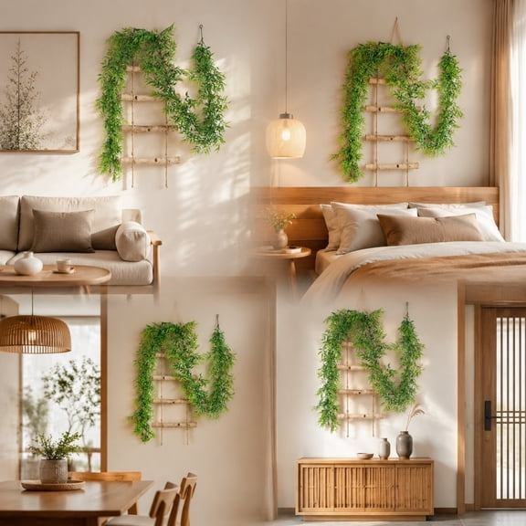 Plastic Green Leaf Garland, Artificial Rattan Hanging Vines for Wall, Balcony & Water Pipe Shading, Weather-Resistant Landscaping Foliage for Indoor/Outdoor Garden Home Decor