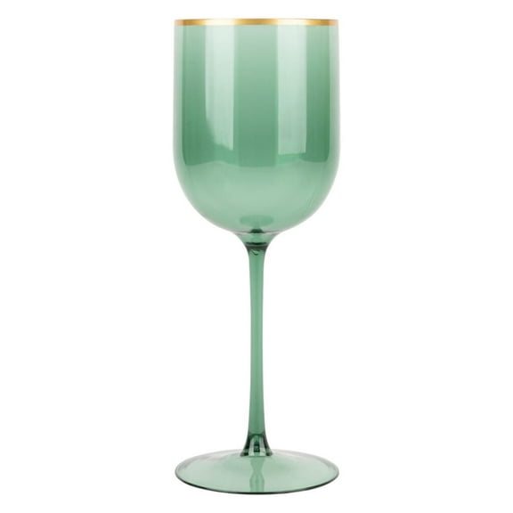 Plastic Green W Gold Rim Goblets Wine Glasses BPA Free 12 Oz Disposable Elegant Drink Cups for Parties Wedding Receptions Fancy Reusable Tumblers for EZ CleanUp 5 Pack
