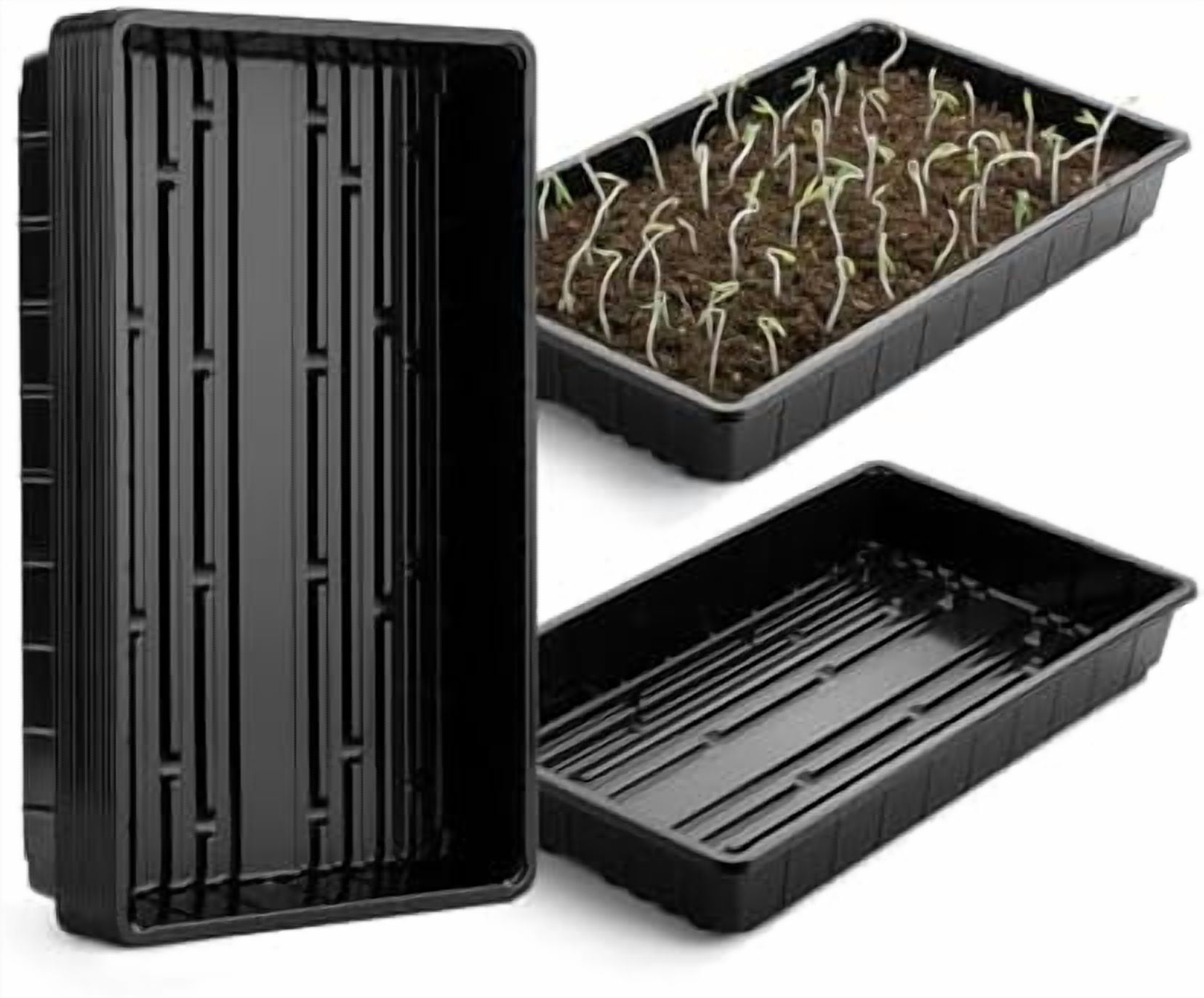 - Plastic Growing Trays, 10 Pack, Black, 17”x10”, Plant Tray, Seed Tray, Seedling Tray, Propagation Tray, Plant Trays for Seedlings, Seedling Starter Trays, Microgreens Growing Trays