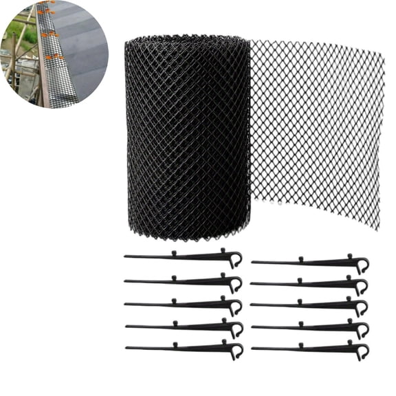 Plastic Gutter Guard Mesh Protector Roll, 5.9 INx19.6 FT,Leaf Protection Netting for Gutter Drainage Wide Easy Installation Ground Stakes