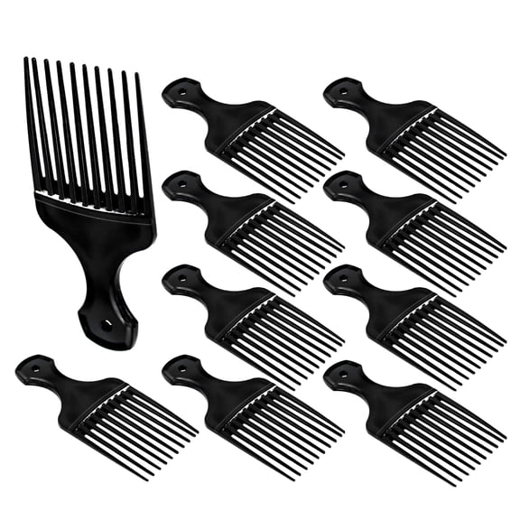 Plastic Hair Pick Comb Wide Tooth Afro Lift Picks - Pack of 10 Combs - 5.25 Inch - for Hair Styling Lifting Detangling Adding Volume for Long Curly and Thick Hair, Wigs and Beards for Men & Women