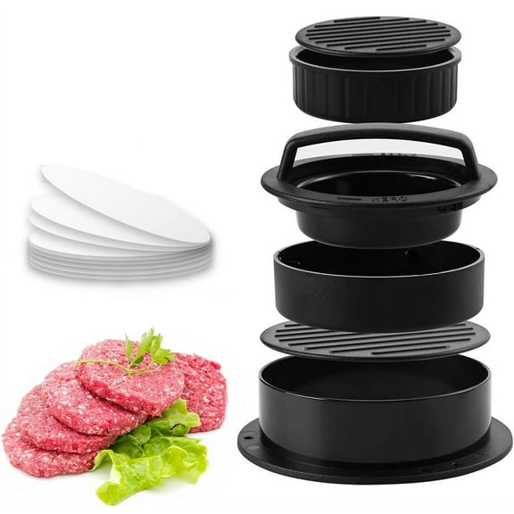 Plastic Hamburger Press Patty Maker,3-in-1 Stuffed Burger Press,Non Stick Meat Beef Patty Molded,with Removable Lifting Plate,50PCS Patty Wax Paper,for Home Kitchen Camping
