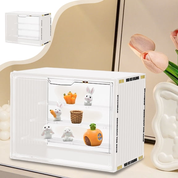 Plastic Hand Puppet Display Case | Clear Collectible Storage Box with Removable Partition | Stackable Organizer for Figurines and Toys | Easy Assembly Magnetic Door Storage Box