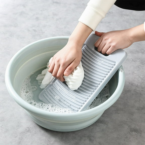 Plastic Hand Wash Board for Clothes - Portable Laundry Washboard with Stand, Gray