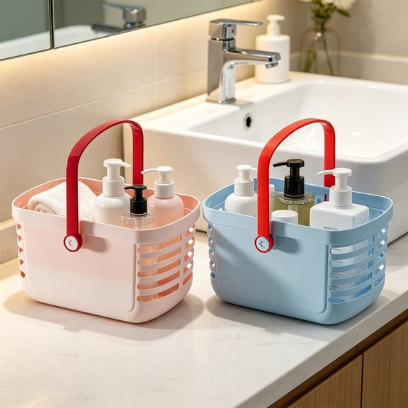 Plastic Handheld Bathroom Storage Basket with Handle for Toiletries, Dorm Shower Caddy, Vanity and Kitchen Organizer