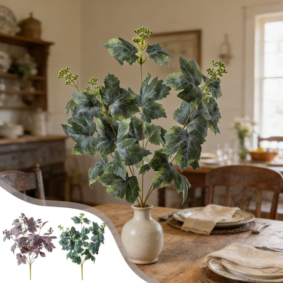 Plastic Handle Bundle Artificial Grape Leaf Bush Multicolor Plastic Faux Stems with Wires for Home Decor Wedding Arrangements (1 Pcs) by JASKFLY