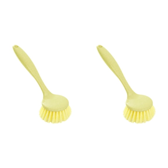 Plastic Handle Dish Brush,Tough Bristle Pot Scrubber,Non Stick Cookware Cleaning Brush,Reusable Dishwasher Safe Durable Scrub Brush for Pot Sink Stove Kitchen Daily Stain Cleaning,Yellow*2