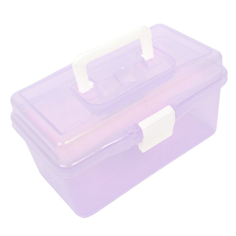 Plastic Handle Double Layer Hardware Tools Storage Box Clear Purple 