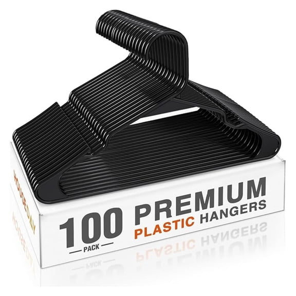 Plastic Hangers 100 Pack - Adult Clothes Hangers Black - Space Saving, Non-Slip, Durable & Sturdy Hanger with Shoulder for Closet, Perfect Slim Coat Hanger - Ganchos para Colgar Ropa