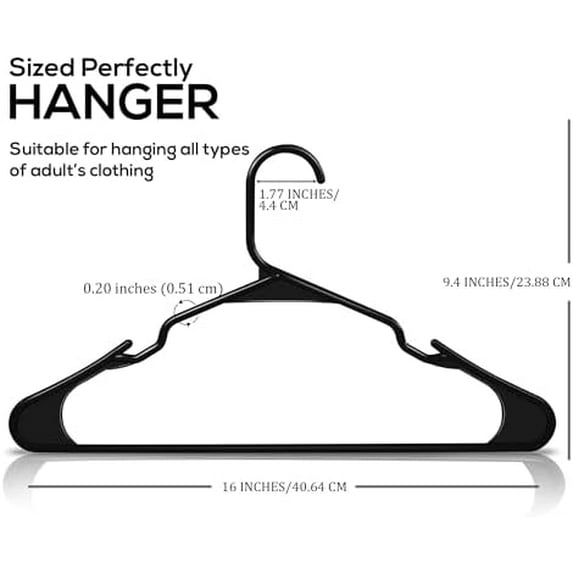 Plastic Hangers 100 Pack - Perfect Space Saving Clothes Hanger - Durable and Strong - Perfect Closet Organizers with Shoulder Grooves (Black)