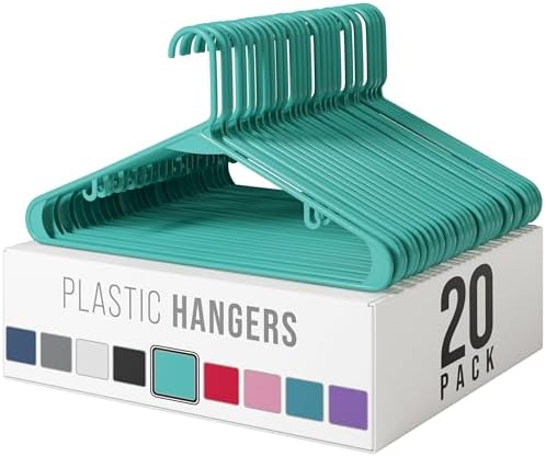 Plastic Hangers 20 Pack Aqua - Clothes Hangers - Makes The Perfect Coat Hanger and General Space Saving Clothes Hangers for Closet - Percheros Ganchos para Colgar Ropa Hangars