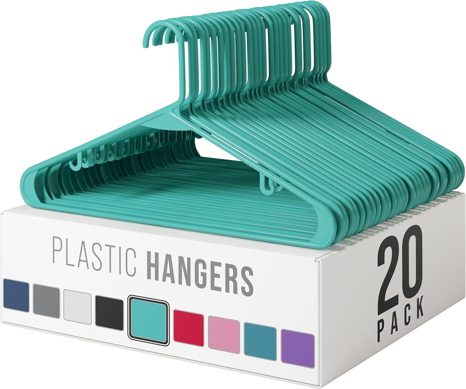 Plastic Hangers 20 Pack Aqua - Clothes Hangers - Makes The Perfect Coat Hanger and General Space Saving Hangers for Closet and New Apartment Essentials - Percheros Ganchos para Colgar Ropa Hangars